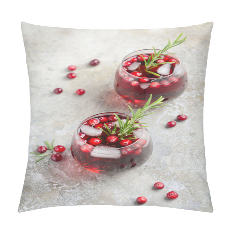 Personality  Cold Refreshing Drink With Cranberries And Rosemary On A Gray Concrete Background Pillow Covers