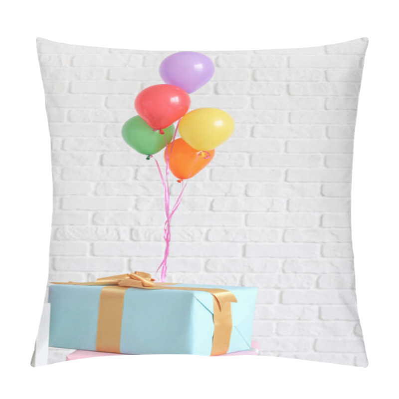 Personality  Beautiful Gifts With Air Balloons Near White Brick Wall Pillow Covers