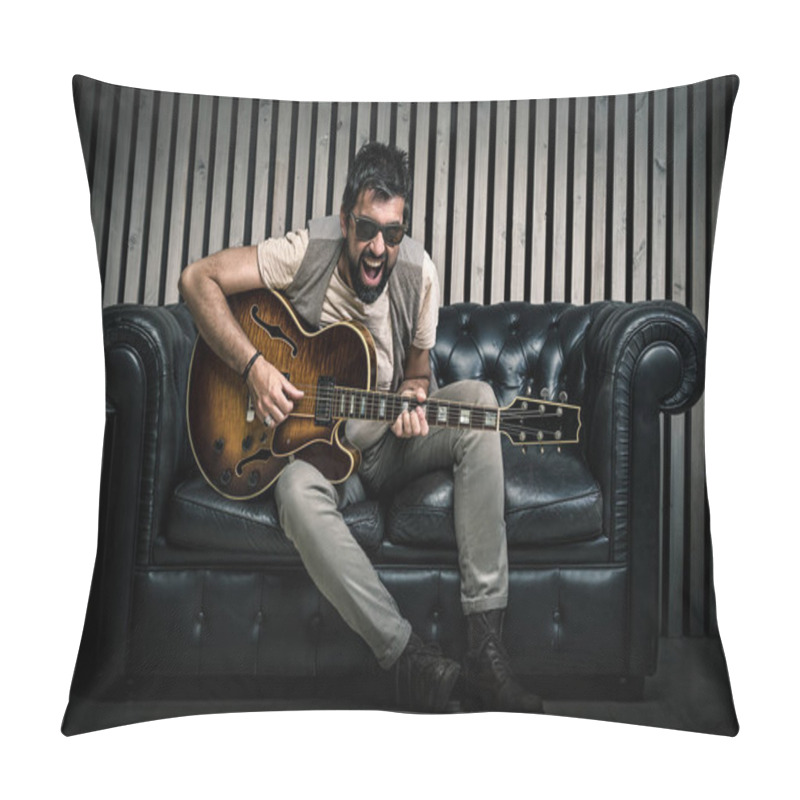 Personality  Guitarist Portrait Playing Electric Guitar  Pillow Covers