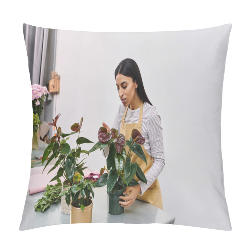 Personality  A Skilled Florist Tends To Vibrant Plants While Preparing Fresh Arrangements For Her Shop. Pillow Covers