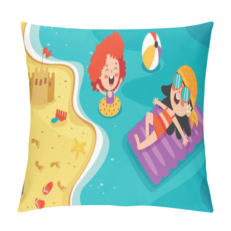 Personality  Flat Summer Banner With Cartoon Character Pillow Covers