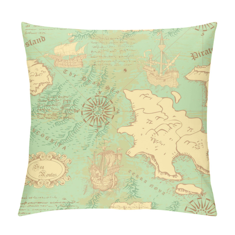 Personality  Vector Image Of A Seamless Texture In The Style Of A Medieval Nautical Record Of The Captain's Diary Engraving Sketch Pillow Covers