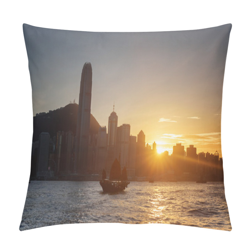 Personality  Beautiful View Of Skyscrapers In Downtown Of Hong Kong At Sunset Pillow Covers