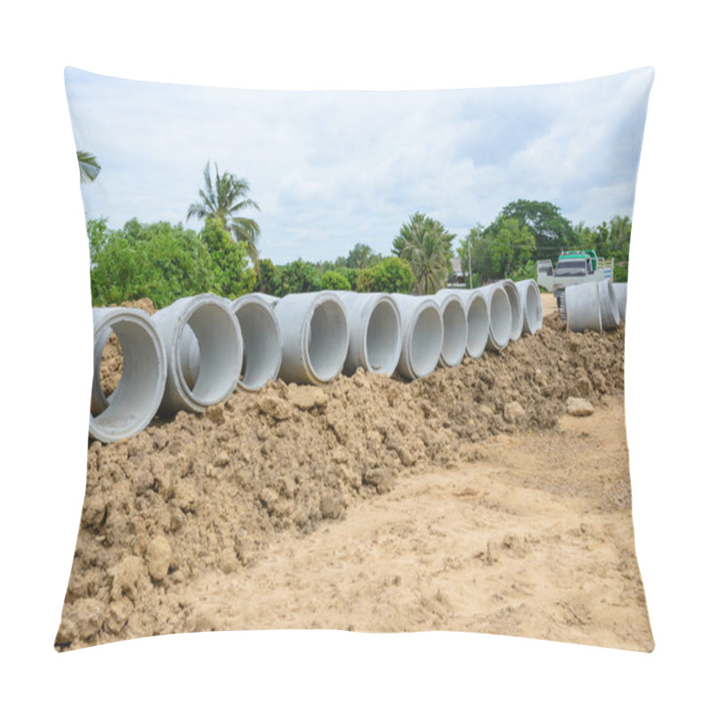 Personality  Concrete Drainage Pipes Stacked For Construction, Irrigation, In Pillow Covers