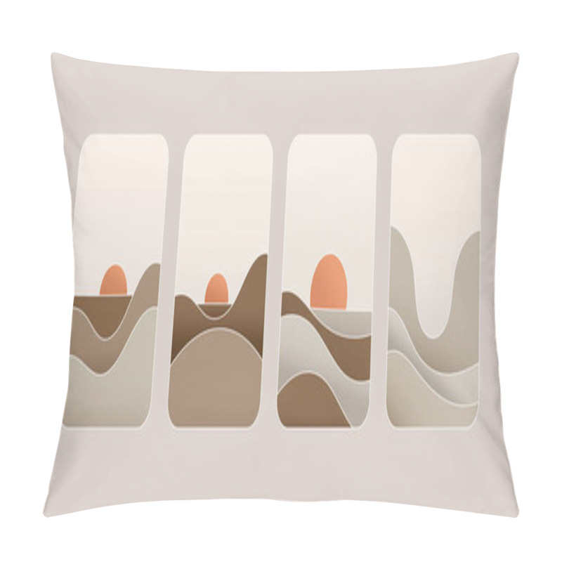 Personality  Vector Illustration. Landscape With Soft Hills And Warm Sunset Light. Brown, Beige And Pastel Colors Are Used, Creating A Cozy And Harmonious Image. Pillow Covers