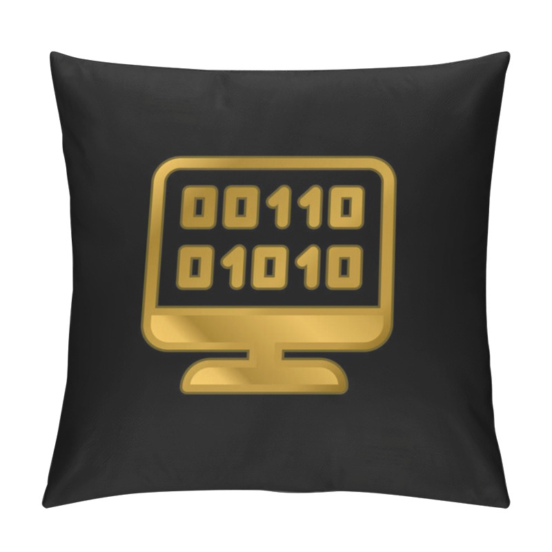 Personality  Binary Code Gold Plated Metalic Icon Or Logo Vector Pillow Covers