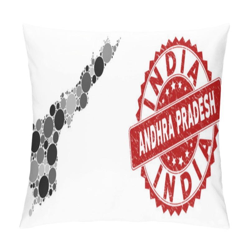 Personality  Mosaic Andhra Pradesh State Map And Grunge Round Stamp Pillow Covers