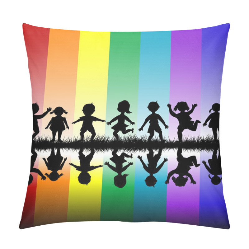 Personality  Kids Playing Over A Rainbow Background Pillow Covers