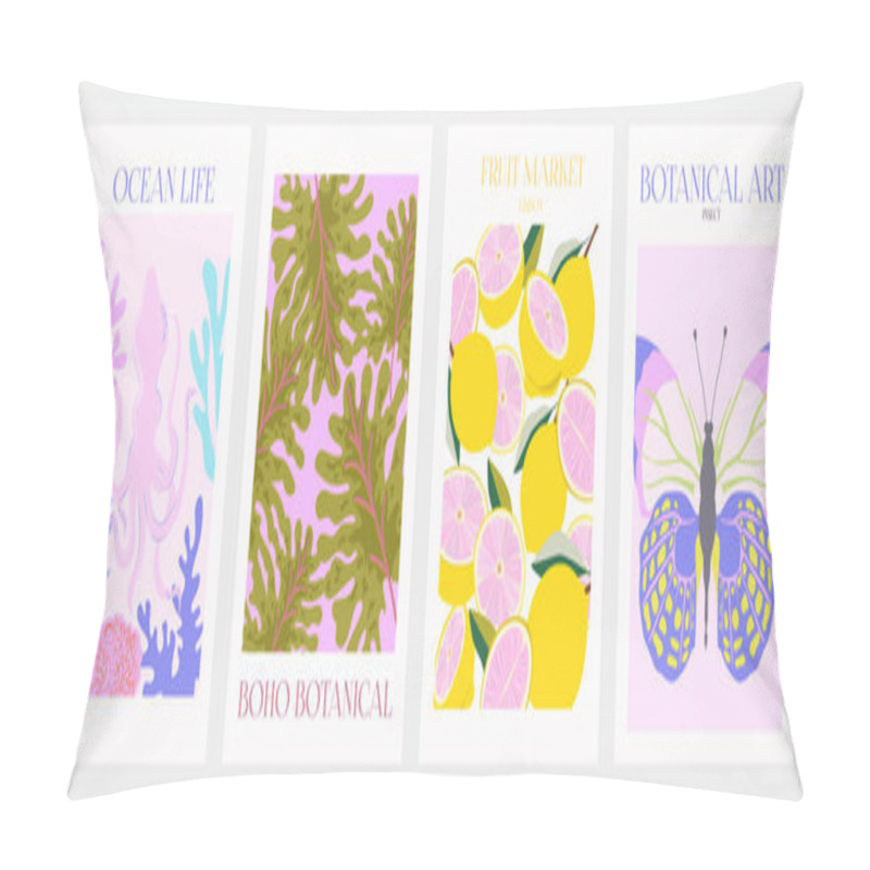 Personality  Collection Of Interior Modern Posters With Summer Scene. Editable Vector Illustration. Pillow Covers