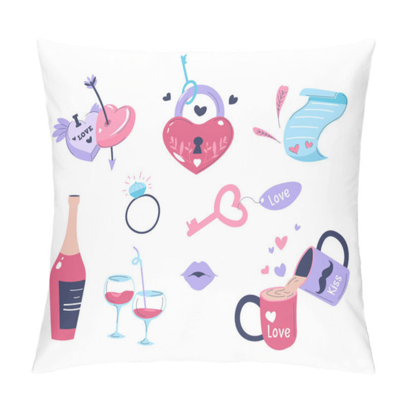 Personality  A Collection Of Vector Illustrations With Candles, Bows, Envelopes, And Heart-themed Objects, Ideal For Valentine And Celebration Designs. Pillow Covers