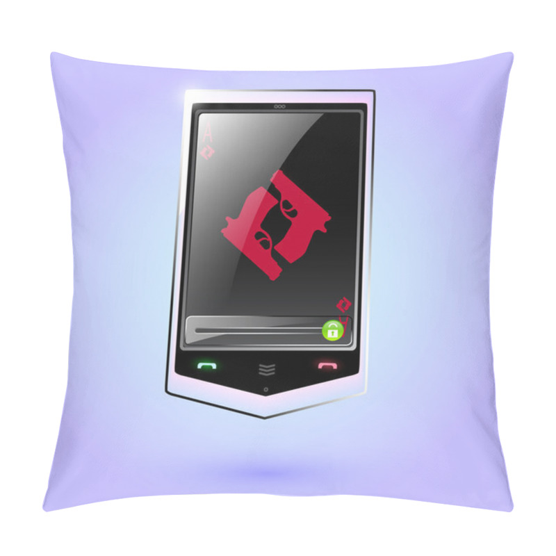 Personality  Black Touch Phone With Guns On Screen. Vector Illustration. Pillow Covers