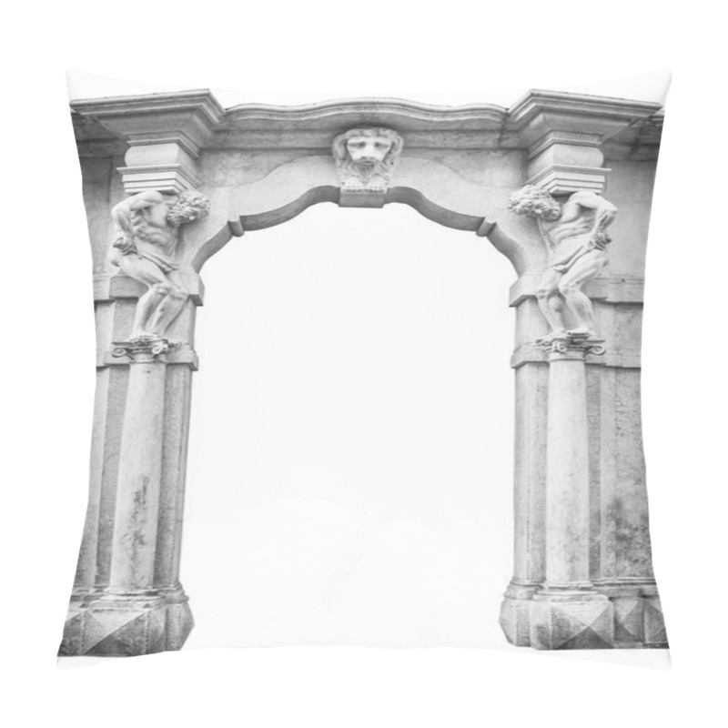 Personality  Old White Stone Entrance With Statues That Support The Columns. Pillow Covers