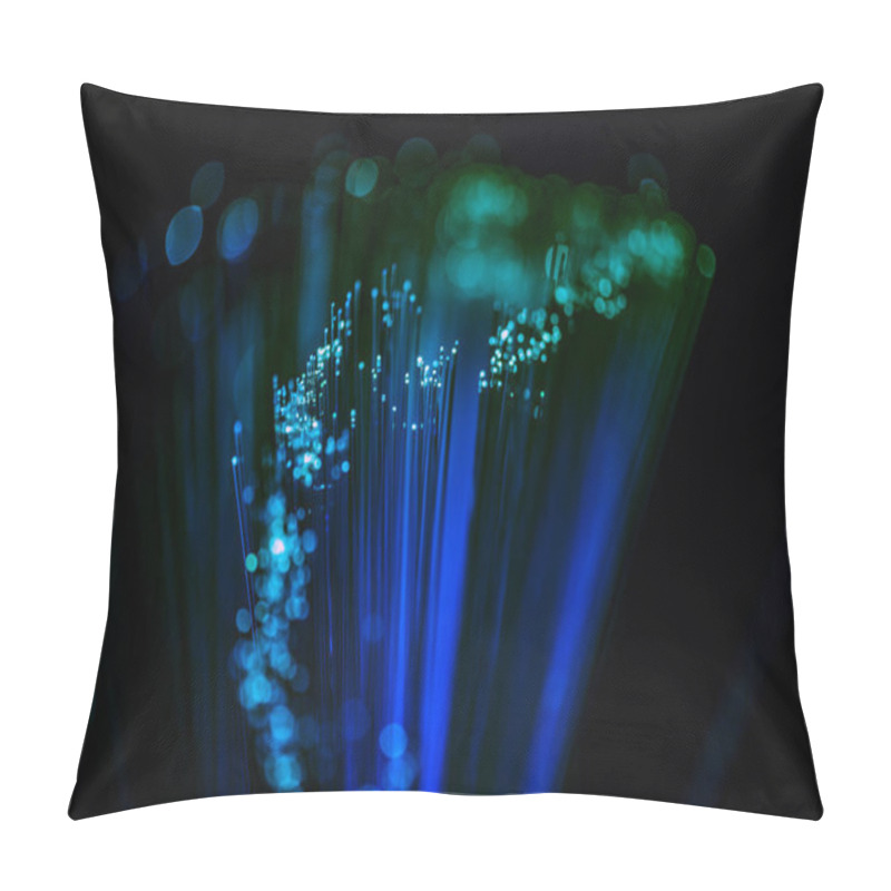 Personality  Selective Focus Of Glowing Blue Fiber Optics Texture Background Pillow Covers