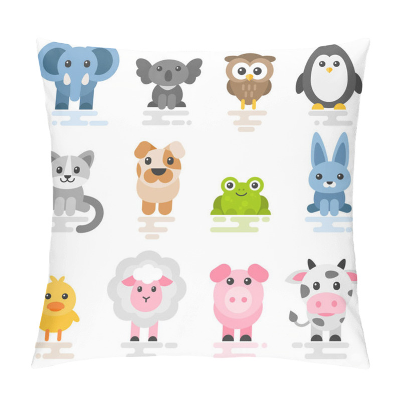 Personality  Set Of Cute Cartoon Animals. Flat Style Icons Pillow Covers