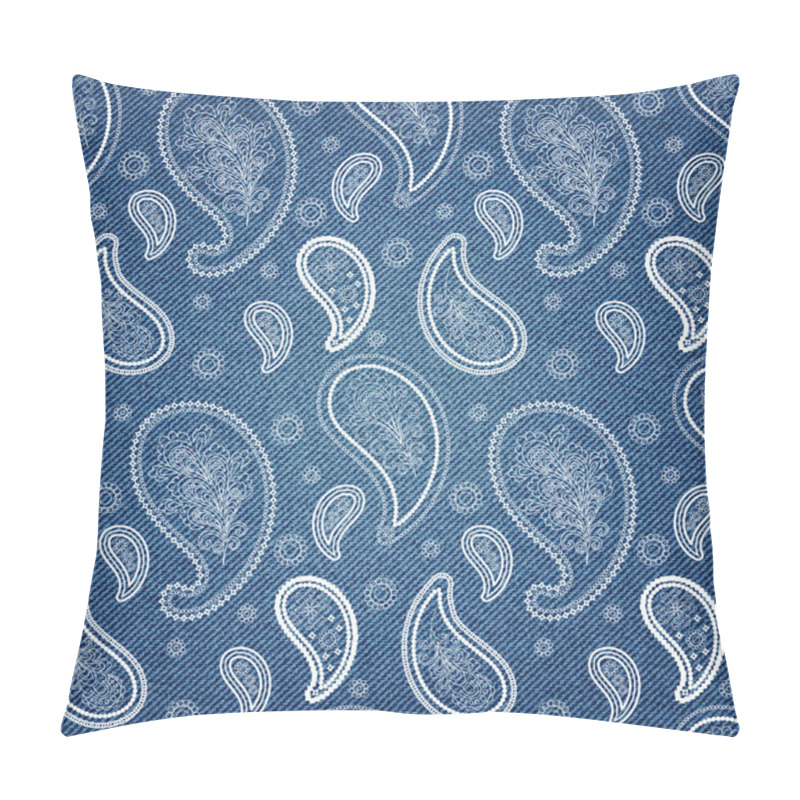 Personality  Denim Background With Ornate Paisley Pattern Pillow Covers