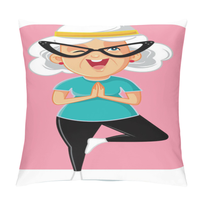 Personality  Sporty Granny In Yoga Pose Vector Cartoon Pillow Covers