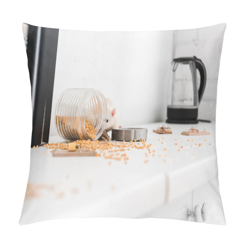 Personality  Selective Focus Of White Tar Near Jar With Peas On Table  Pillow Covers