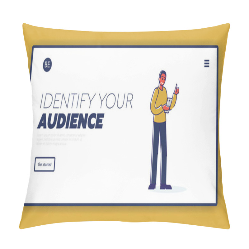 Personality  Lifestyle Blog Landing Page With Male Blogger Broadcasting Online With Smartphone Pillow Covers