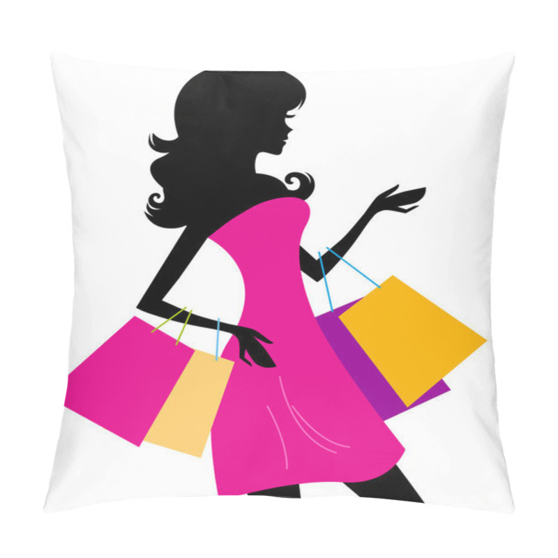 Personality  Woman Shopping Silhouette Isolated On White Pillow Covers