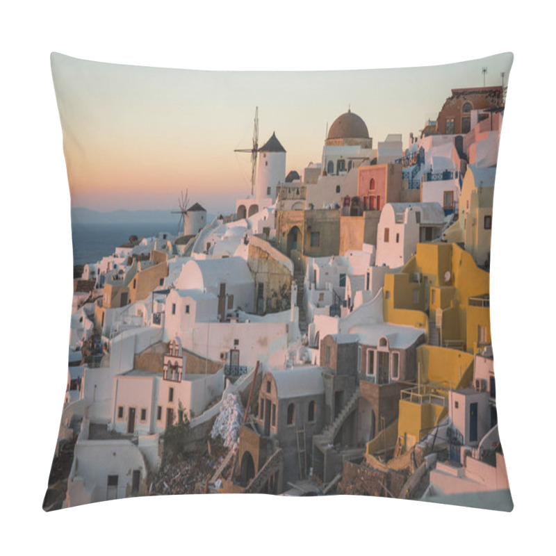 Personality  White City On  Slope Of  Hill At Sunset, Oia, Santorini Pillow Covers