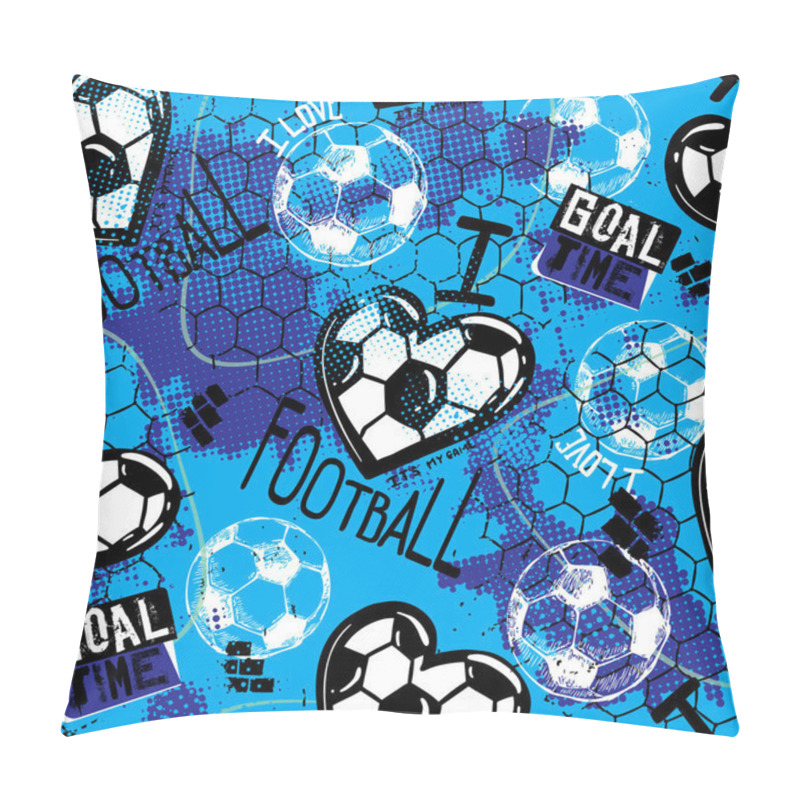 Personality  Abstract Seamless Pattern For Boys. Football Pattern. Grunge Urban Pattern With Football Ball. Sport Wallpaper On White Background With Black And Green. Repeated Sport Pattern. Pillow Covers