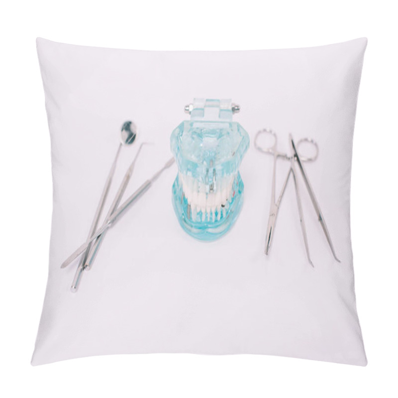 Personality  Jaw Model And Dental Instruments Isolated On White Pillow Covers