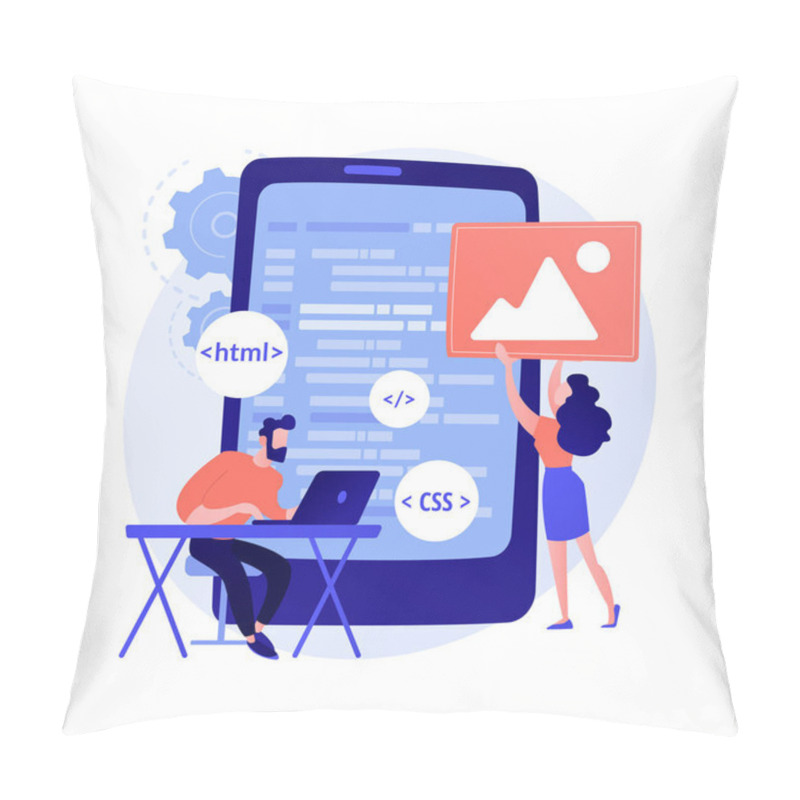 Personality  Mobile Application Development. Programming Languages. CSS, HTML, IT, UI. Male Programmeer Cartoon Character Developing Website, Coding. Vector Isolated Concept Metaphor Illustration Pillow Covers