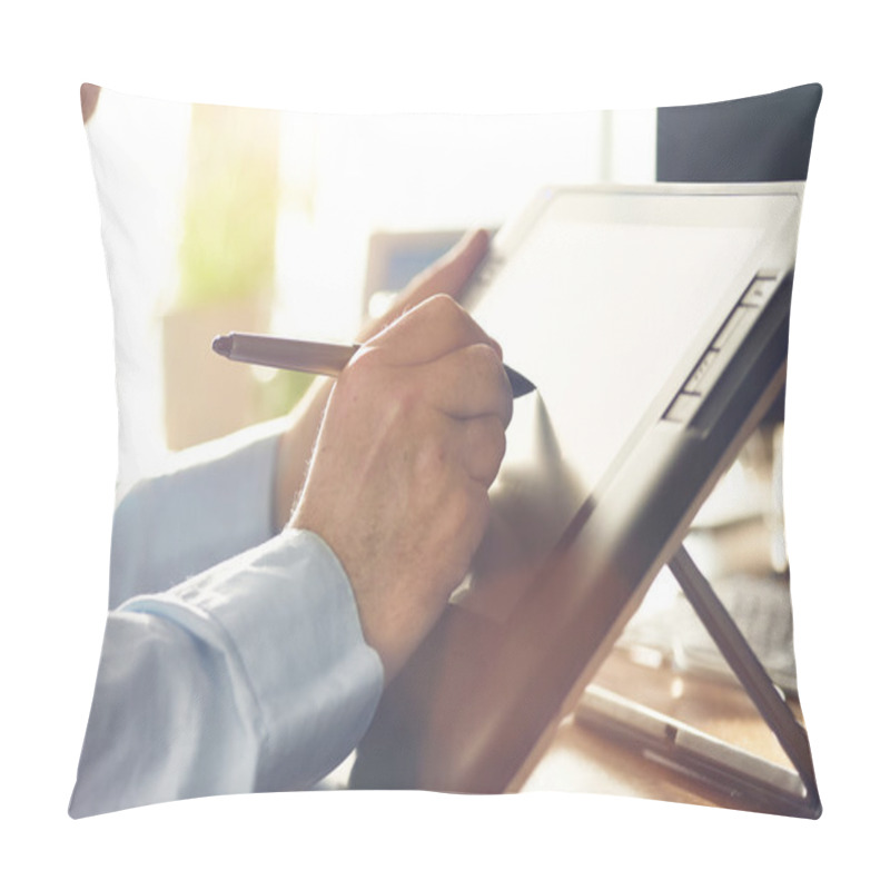 Personality  Graphic Designer Working With Drawing Tablet Pillow Covers