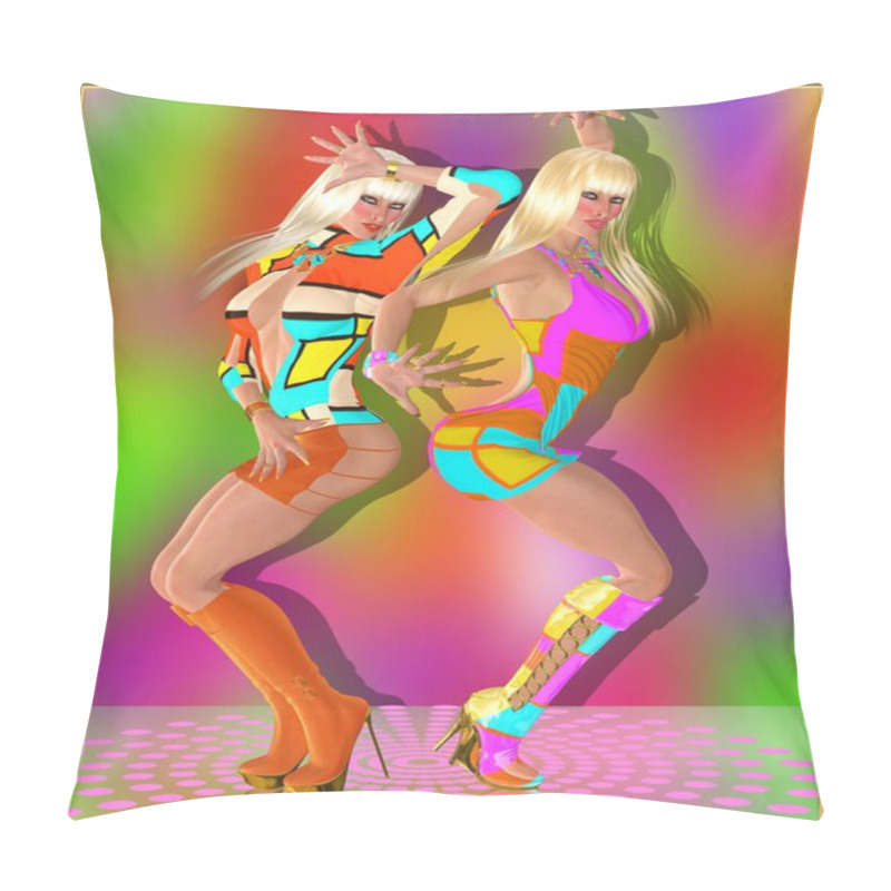 Personality  Two Retro, Disco Dancing Blonde Girls On A N Abstract Background. Pillow Covers