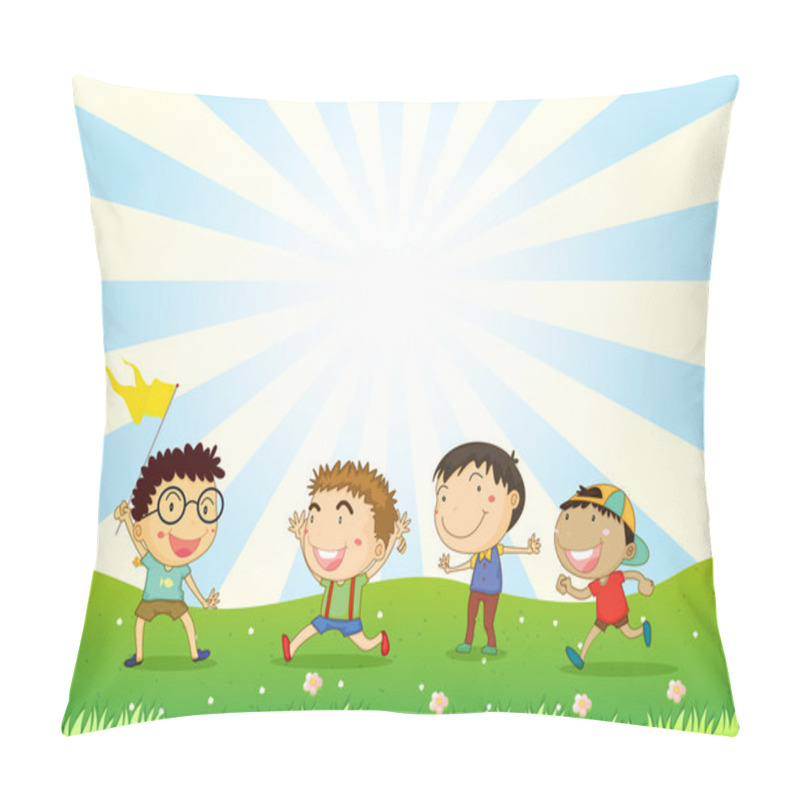 Personality  Boys Playing In The Hill Pillow Covers