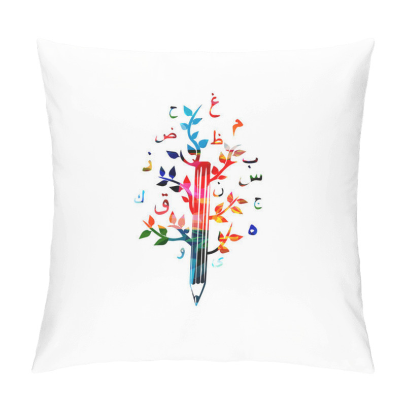 Personality  Colorful Pencil Tree Vector Illustration With Arabic Calligraphy Symbols. Creative Writing, Storytelling, Blogging, Education, Book Cover, Article, Website Content Writing, Copywriting Alphabet Design Pillow Covers