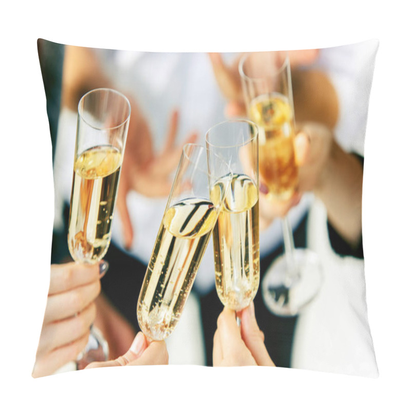 Personality  Celebration. Hands Holding The Glasses Of Champagne And Wine Making A Toast. Pillow Covers