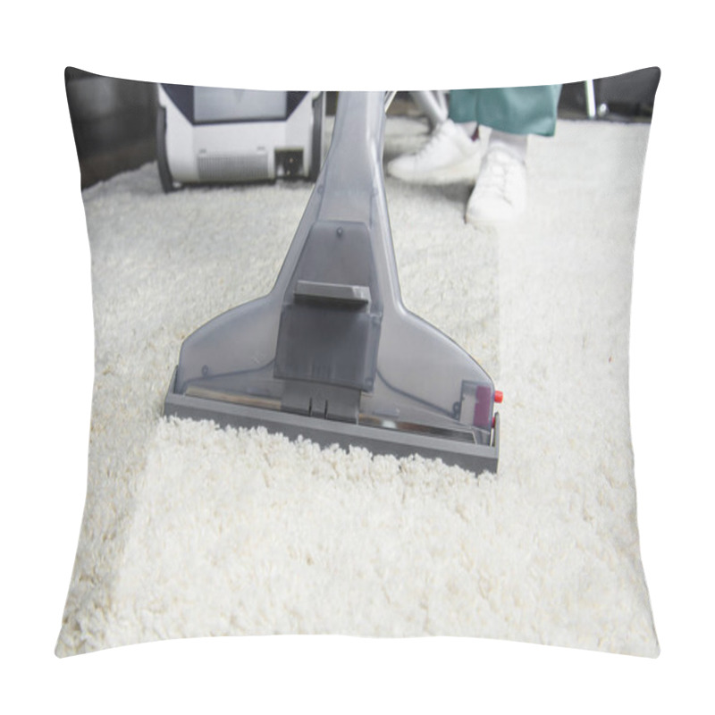 Personality  Cropped Shot Of Person Cleaning White Carpet With Professional Vacuum Cleaner  Pillow Covers