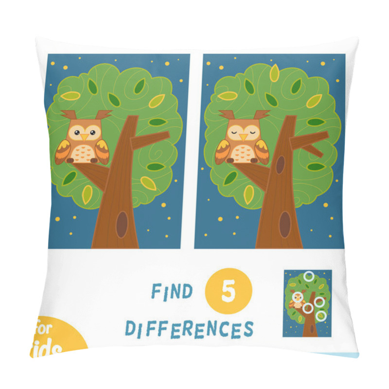 Personality  Find Differences, Education Game. Night Landscape. The Owl In The Tree. Pillow Covers