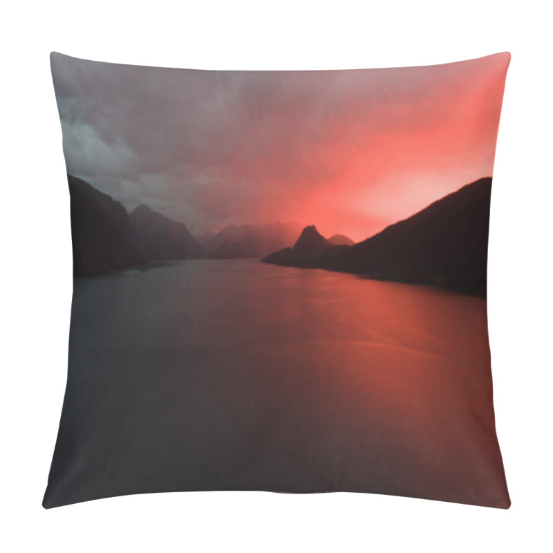 Personality  Dramatic Sunset Over Norwegian Fjord - Aerial Drone Shot Pillow Covers