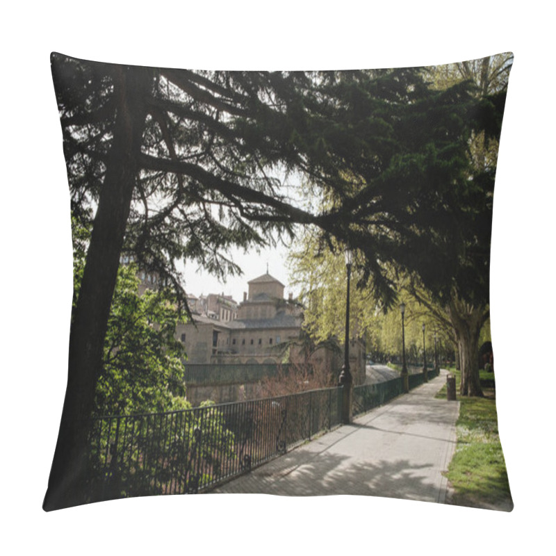 Personality  Pamplona Historic Centre, Basilica De Las Agustinas Recoleteas Seen From A Park. Spain Holidays. Pillow Covers