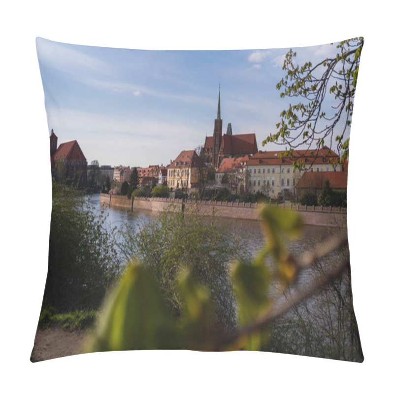 Personality  Buildings On Embankment Of Ostrow Tumski In Wroclaw Pillow Covers