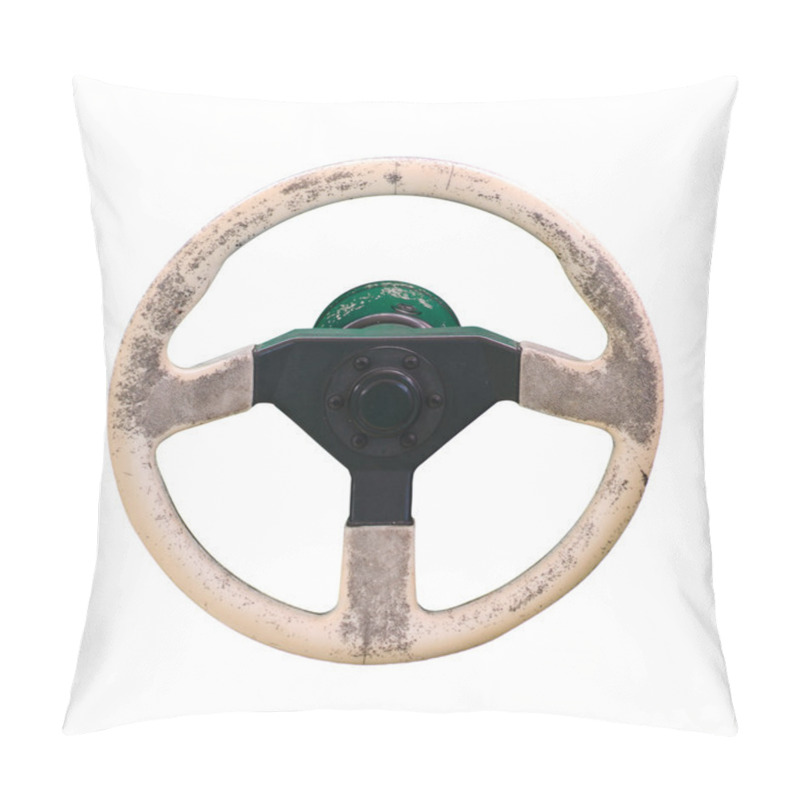 Personality  Old Dirty Steering Wheel Isolated On White Background Pillow Covers