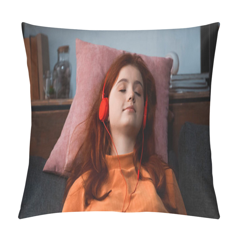 Personality  Girl In Headphones Relaxing On Pillows At Home  Pillow Covers