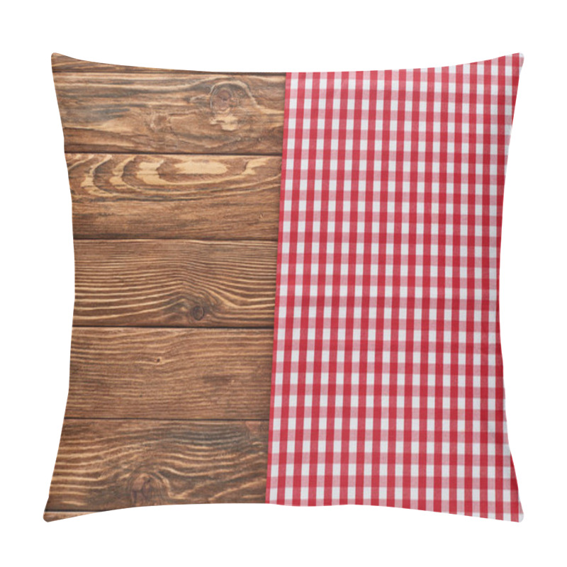 Personality  Top View Of Red Plaid Napkin On Wooden Table Pillow Covers