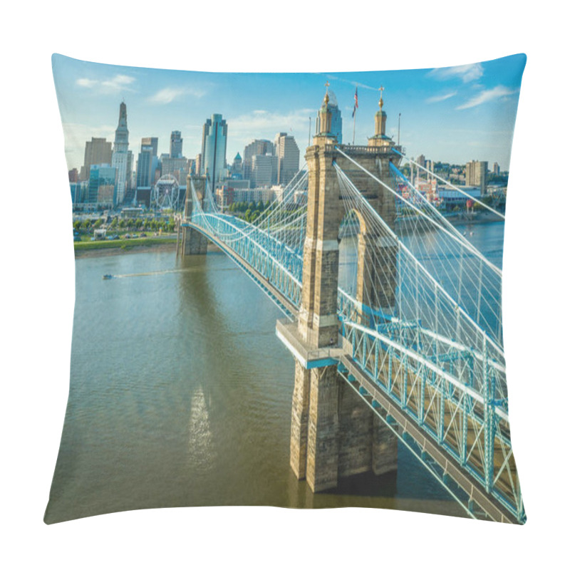 Personality  Panoramic View Of Cincinnati Downtown With The Historic Roebling Suspension Bridge Over The Ohio River Pillow Covers