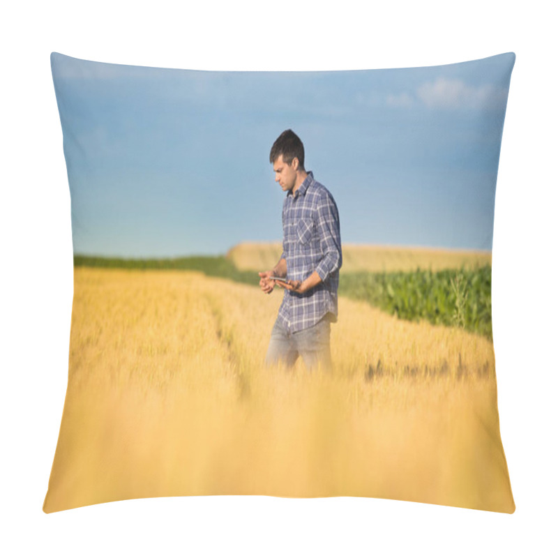 Personality  Farmer With Tablet In Wheat Field Pillow Covers