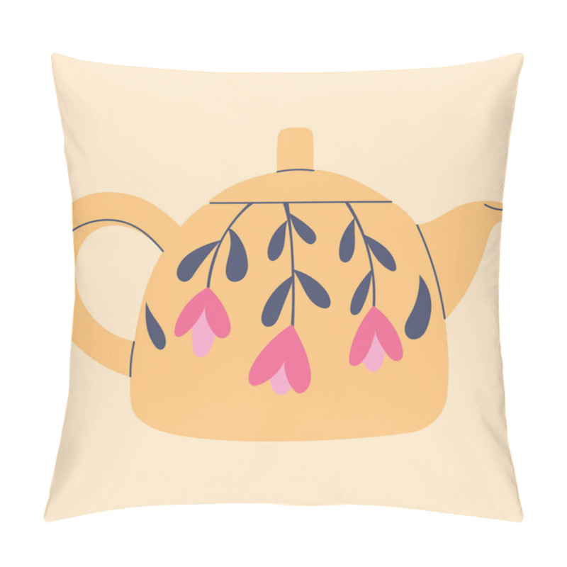 Personality  Cute Teapot In Cartoon Doodle Flat Style. Element For Design, Posters, Fabric Patterns, Kitchen Decor, Cafe, Dining Room, Logo Pillow Covers