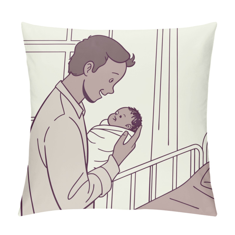 Personality  Happy Father Holds Newborn Baby In Hospital Pillow Covers