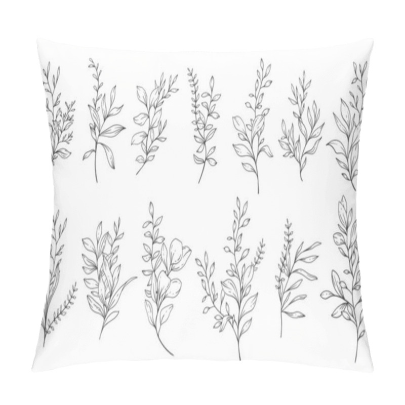 Personality  Floral Frames Line Art, Fine Line Greenery Frames Hand Drawn Illustration. Outline Leaves And Flowers.  Pillow Covers