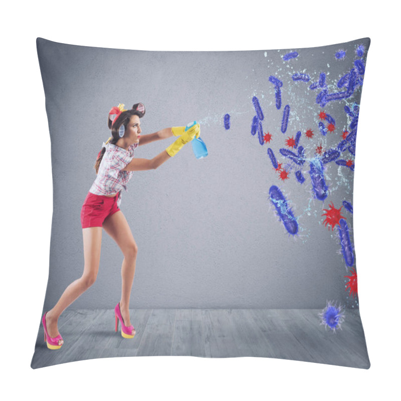 Personality  Funny Housewife Cleans And Disinfects To Keep Germs, Viruses And Bacteria Away. Pillow Covers