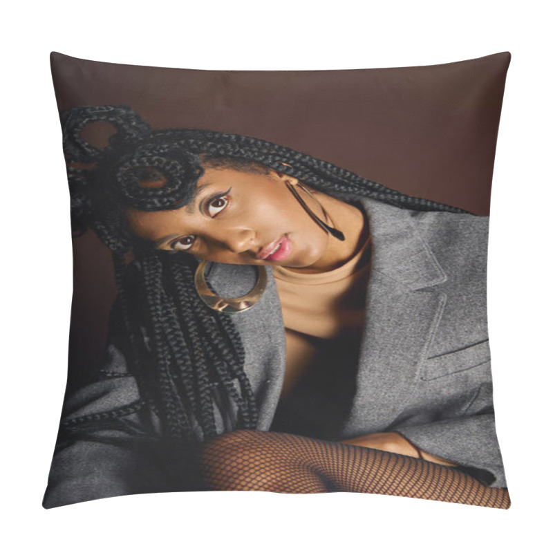 Personality  A Beautiful Young Woman With Intricate Braids Poses Gracefully While Dressed In Modern Attire. Pillow Covers