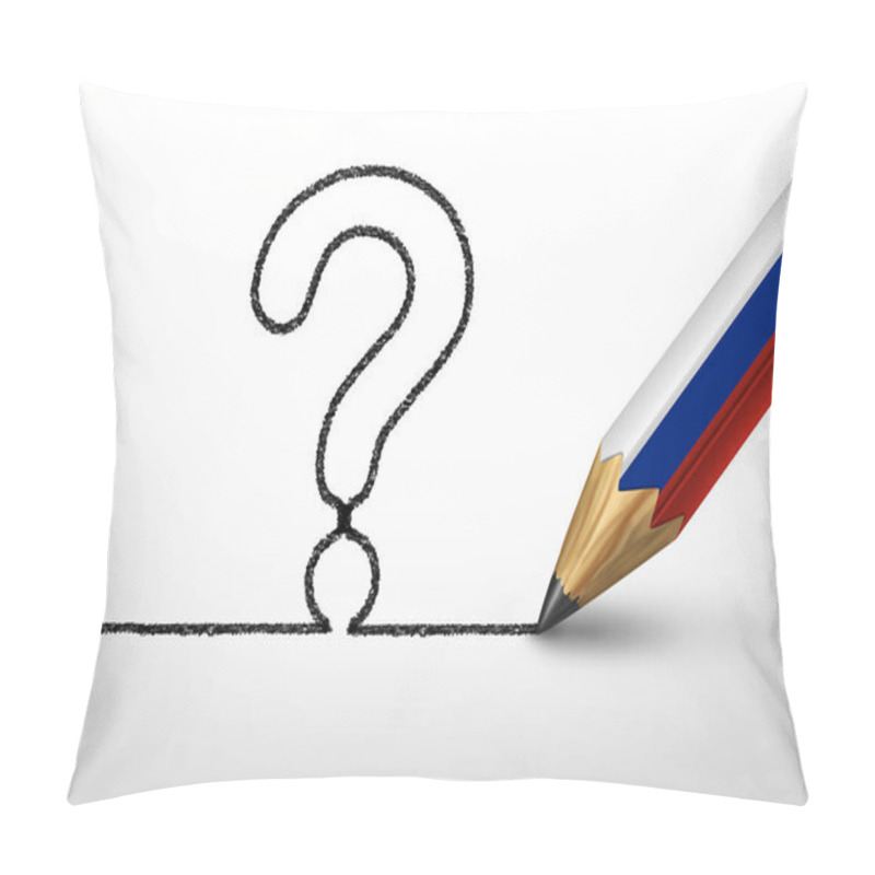 Personality  Russia Question And Russian Diplomacy Questions As A Current Political Crisis Of Uncertainty As The National Flag  Representing  Moscow Political Diplomatic Negotiations With 3D Illustration Elements. Pillow Covers