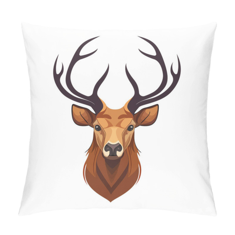 Personality  Deer Head Logo Design. Abstract Drawing Deer With Horns. Cute Cartoon Deer Face With Horns. Vector Illustration Pillow Covers