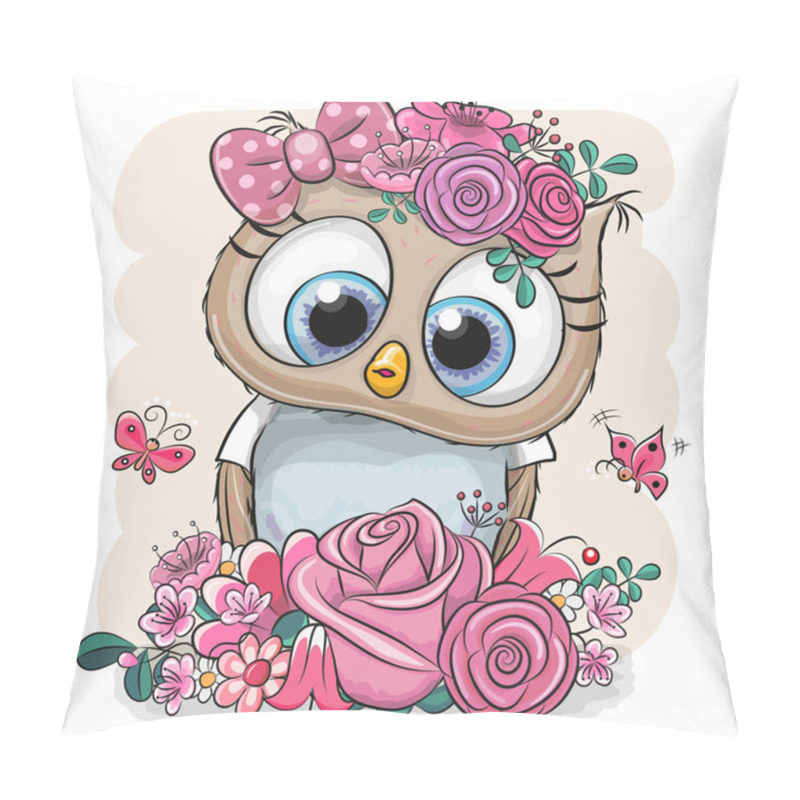 Personality   Owl With Flowers On A White Background Pillow Covers